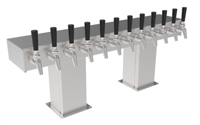 Bridge Tee Tower, 12 Faucets in Stainless Steel