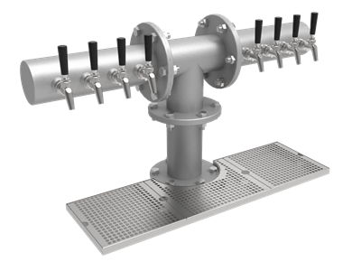 Brew Pipe T-Shape Tower for Century System, 8 Faucets in Stainless Steel