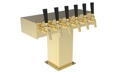 Air-Cooled Beer Dispensing Kit - Tee Tower, 3 Faucet in Tarnish-Free Brass