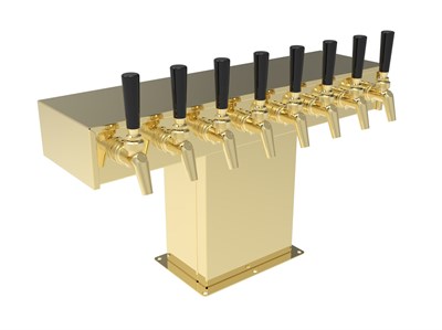 Wide Base Tee Tower for Century System, 8 Faucets in Tarnish-Free Brass