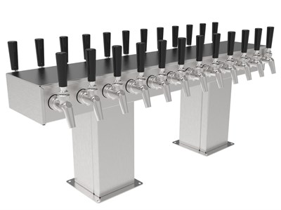 Back to Back Bridge Tee Tower for Century System, 16 Faucets in Polished Chrome