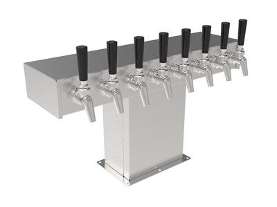 Wide Base Tee Tower for Century System, 10 Faucets in Stainless Steel